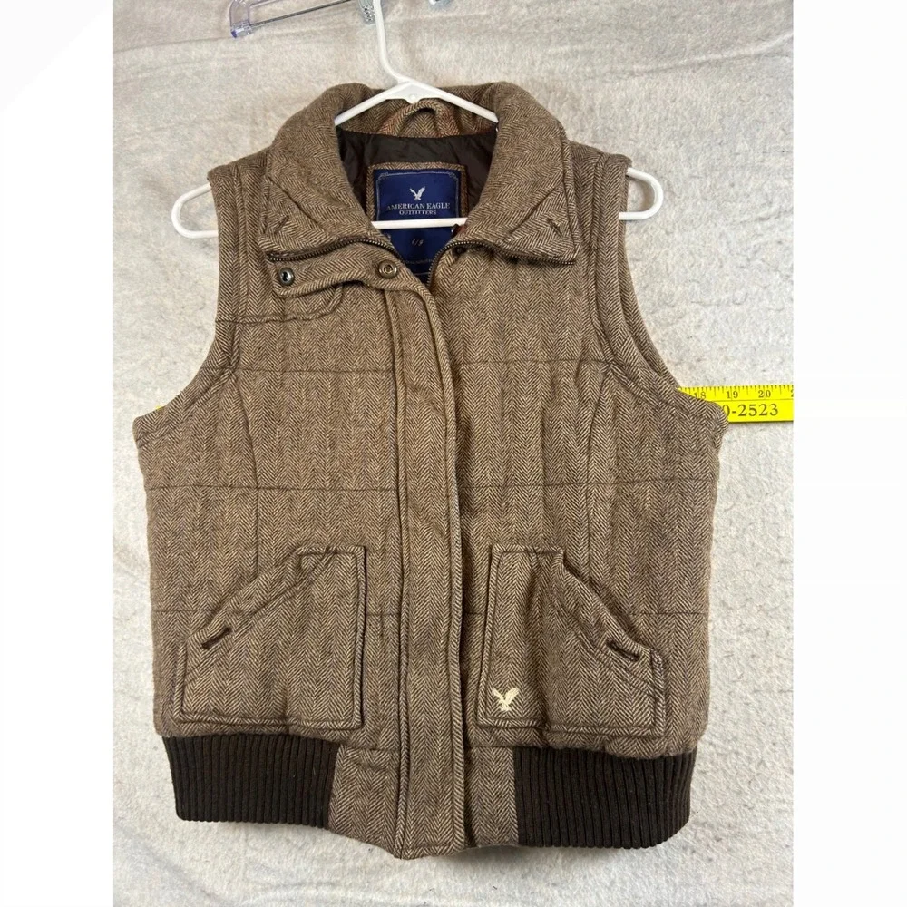 American Eagle Outfitters‎ Mens Brown Herringbone Quilted Vest Size Medium